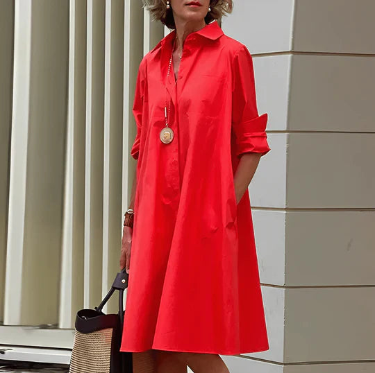 Modernes - hemdblusenkleid mit umlegekragen & dreiviertelärmel