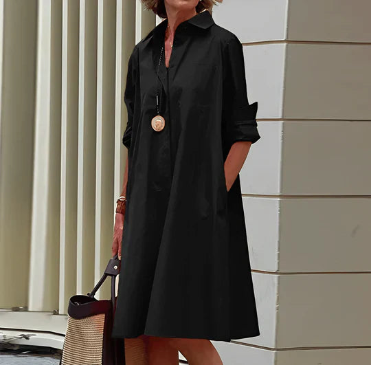 Modernes -  hemdblusenkleid mit umlegekragen & dreiviertelärmel