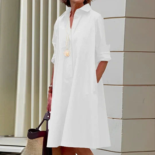 Modernes -  hemdblusenkleid mit umlegekragen & dreiviertelärmel