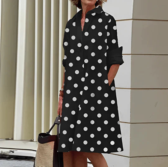 Modernes -  hemdblusenkleid mit umlegekragen & dreiviertelärmel