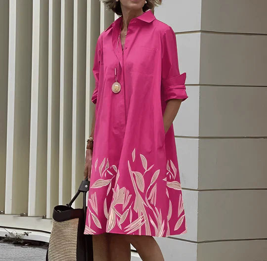 Modernes -  hemdblusenkleid mit umlegekragen & dreiviertelärmel